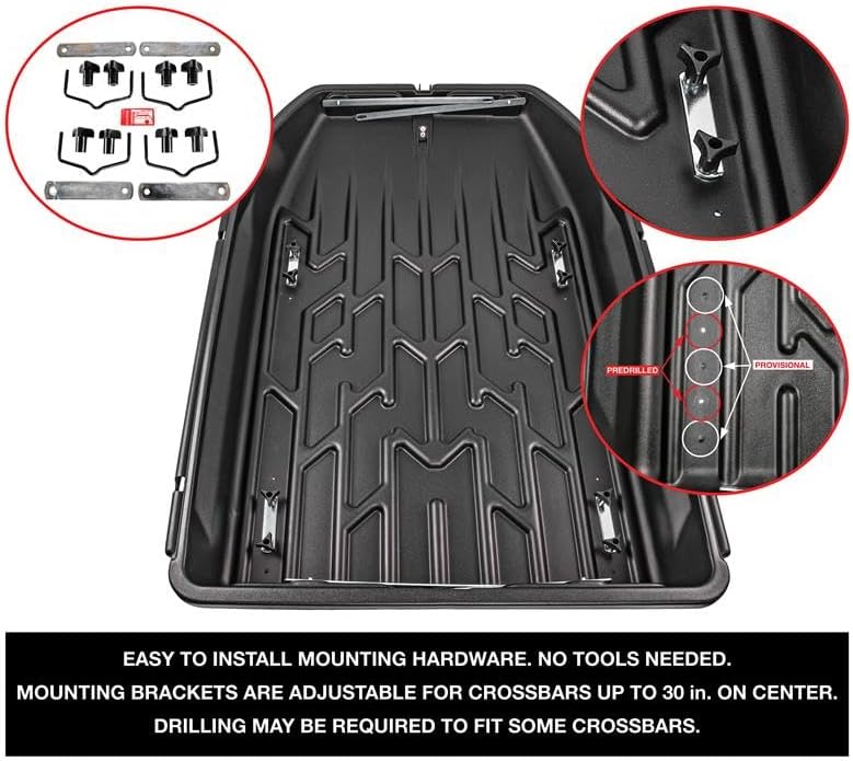 JEGS Rooftop Cargo Carrier for Car Storage - Large Roof Rack Style Carrier - Heavy Duty Weatherproof Storage - Made in USA - 18 Cubic Ft - 110 Lb Capacity - Aero Hard Shell