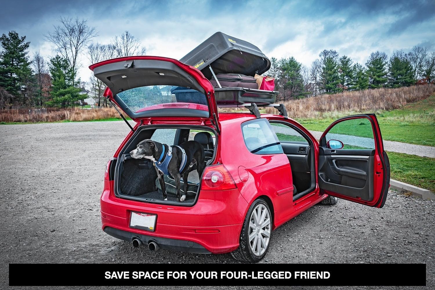 JEGS Rooftop Cargo Carrier for Car Storage - Large Roof Rack Style Carrier - Heavy Duty Weatherproof Storage - Made in USA - 18 Cubic Ft - 110 Lb Capacity - Aero Hard Shell