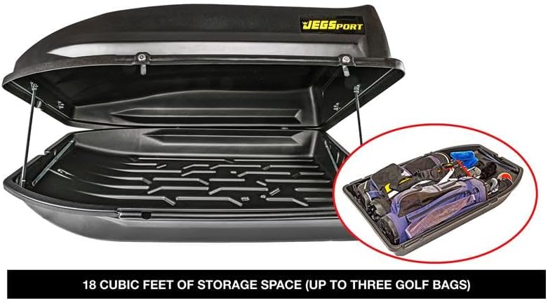 JEGS Rooftop Cargo Carrier for Car Storage - Large Roof Rack Style Carrier - Heavy Duty Weatherproof Storage - Made in USA - 18 Cubic Ft - 110 Lb Capacity - Aero Hard Shell