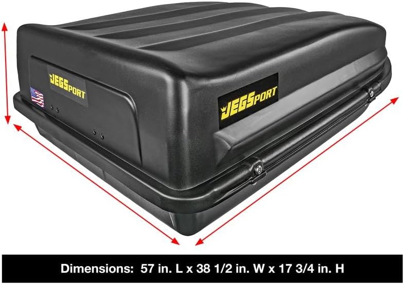 JEGS Rooftop Cargo Carrier for Car Storage - Large Roof Rack Style Carrier - Heavy Duty Weatherproof Storage - Made in USA - 18 Cubic Ft - 110 Lb Capacity - Aero Hard Shell