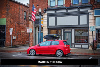 JEGS Rooftop Cargo Carrier for Car Storage - Large Roof Rack Style Carrier - Heavy Duty Weatherproof Storage - Made in USA - 18 Cubic Ft - 110 Lb Capacity - Aero Hard Shell