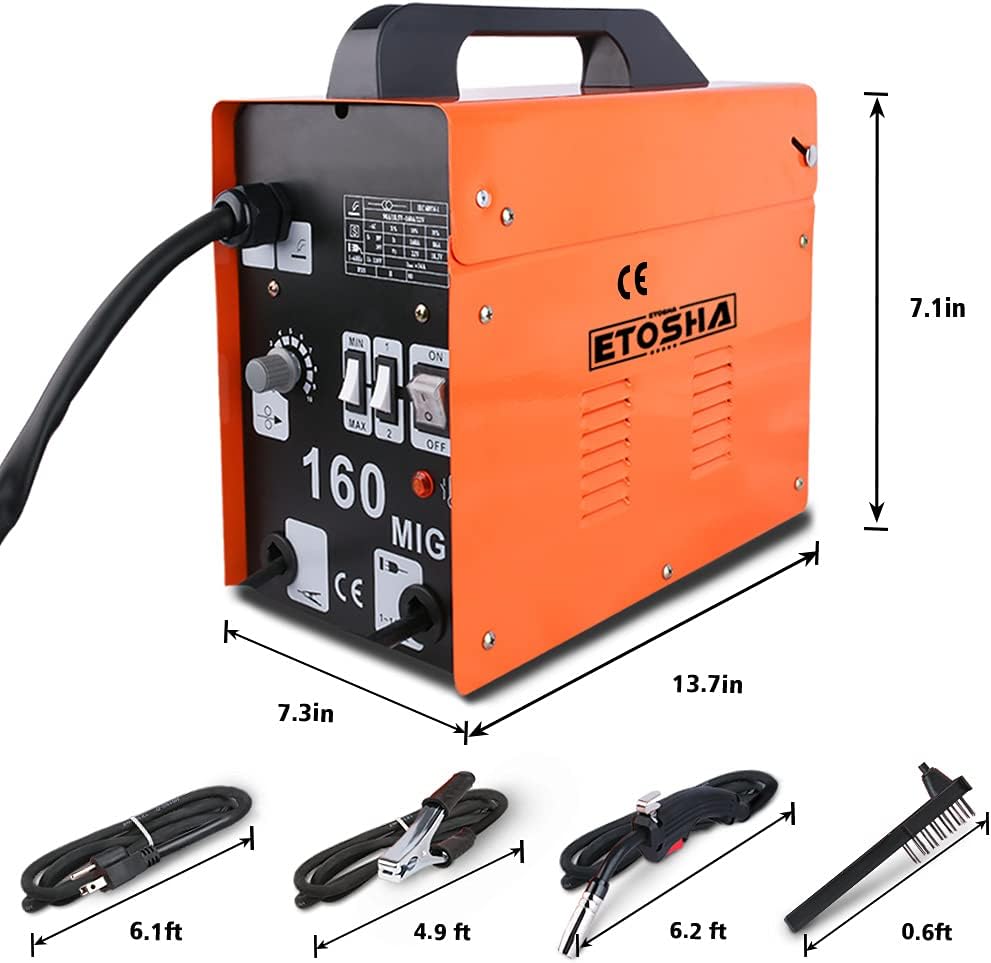 ETOSHA MIG Welder 160A Portable Welding Machine, Flux Core Wire Gasless Automatic Wire Feeding Welders, 110V AC Wire Feed Welder with Welding Gun, Grounding Clamp, Input Power Adapter Cable and Brush
