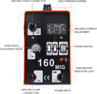 ETOSHA MIG Welder 160A Portable Welding Machine, Flux Core Wire Gasless Automatic Wire Feeding Welders, 110V AC Wire Feed Welder with Welding Gun, Grounding Clamp, Input Power Adapter Cable and Brush