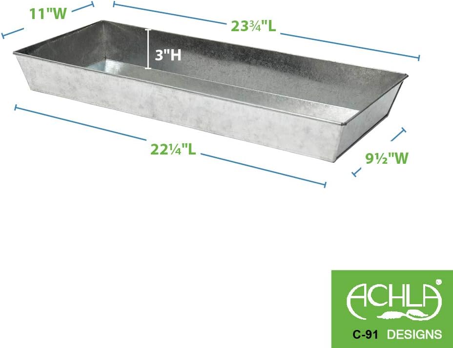 Achla Designs Antique Galvanized Steel Rectangular Plant Tray- 29 in