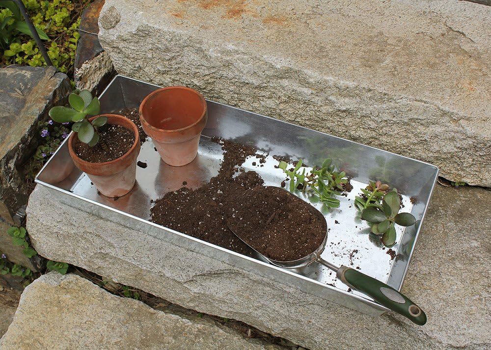 Achla Designs Antique Galvanized Steel Rectangular Plant Tray- 29 in