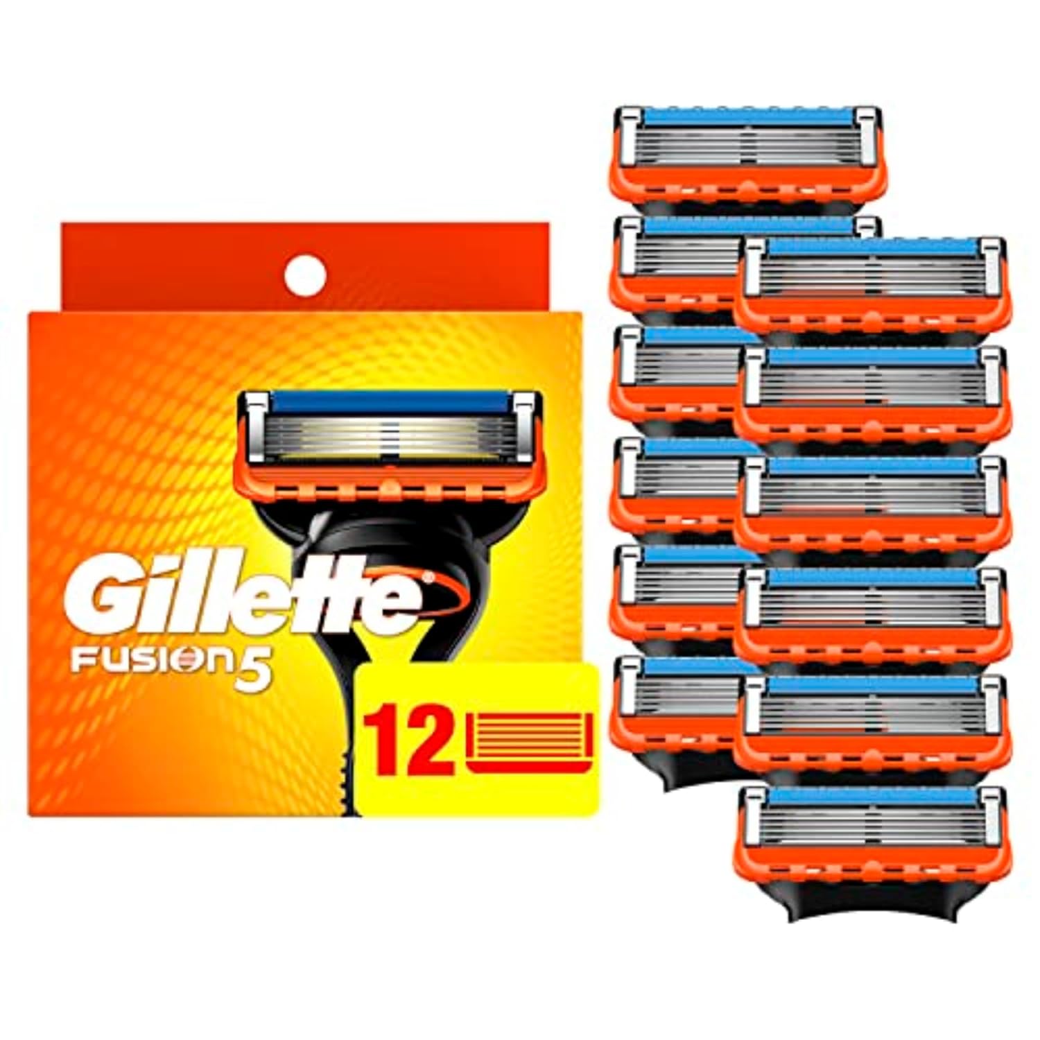 Gillette Fusion5 Razor Refills for Men, 12ct Cartridges, Lubrication Strip, Precision Trimmer for Men, 5-Bladed Refill Blades for Close Shave 12 Count (Pack of 1)
