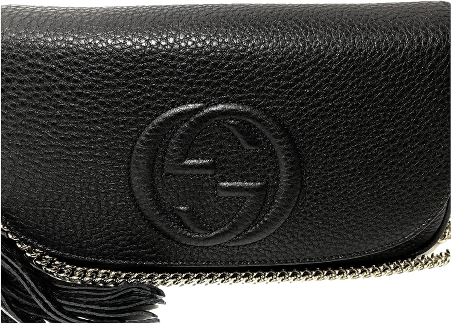 Gucci Soho Leather Flap Shoulder Bag Black Gold Tassel New Authentic