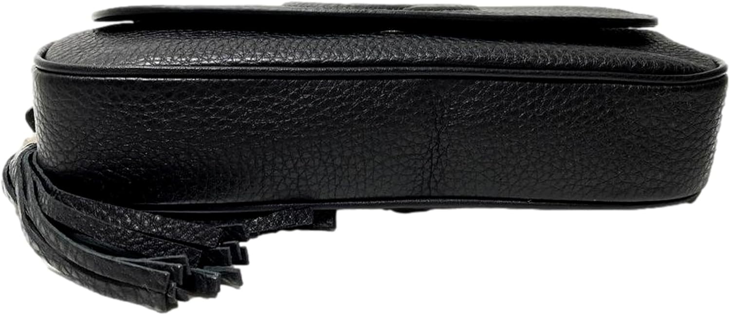 Gucci Soho Leather Flap Shoulder Bag Black Gold Tassel New Authentic