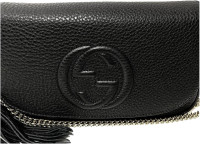 Gucci Soho Leather Flap Shoulder Bag Black Gold Tassel New Authentic