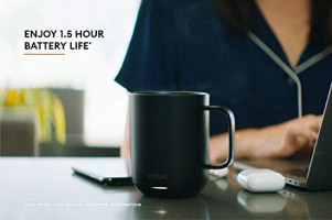 NEW Ember Temperature Control Smart Mug 2, 10 oz, Black, 1.5-hr Battery Life - App Controlled Heated Coffee Mug - Improved Design: Kitchen & Dining