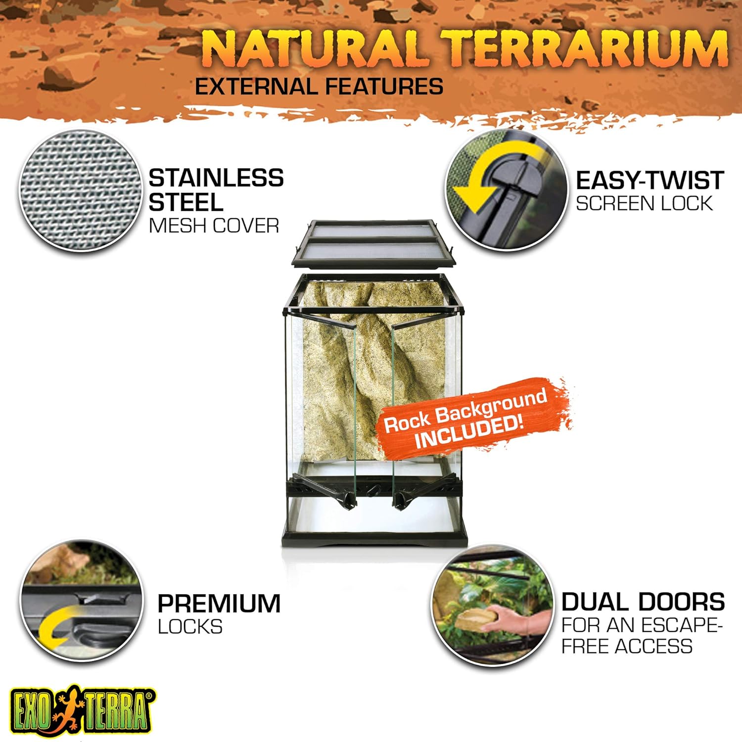 Exo Terra Glass Terrarium Kit, for Reptiles and Amphibians, Mini Tall, 12 x 12 x 18 inches, PT2602A1 1 Count (Pack of 1)