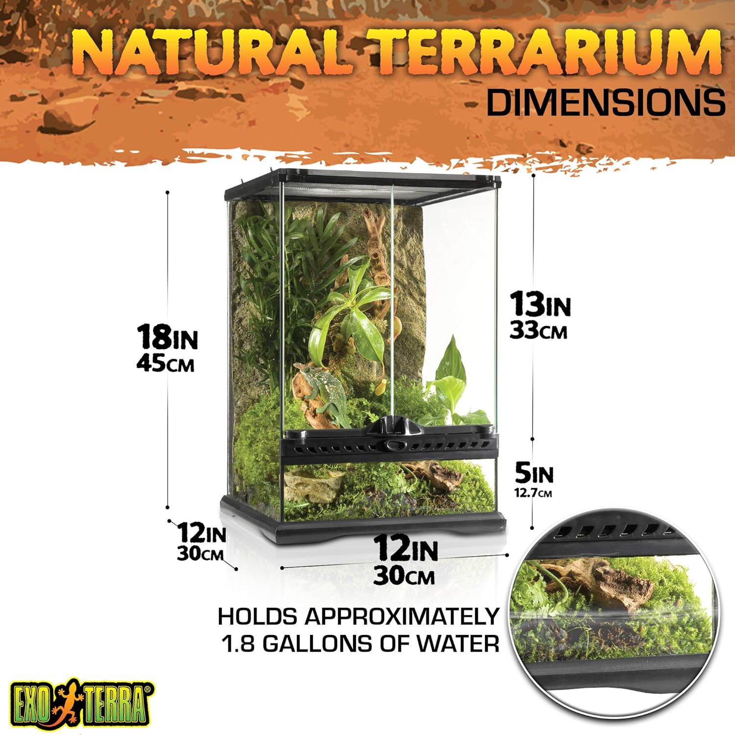 Exo Terra Glass Terrarium Kit, for Reptiles and Amphibians, Mini Tall, 12 x 12 x 18 inches, PT2602A1 1 Count (Pack of 1)