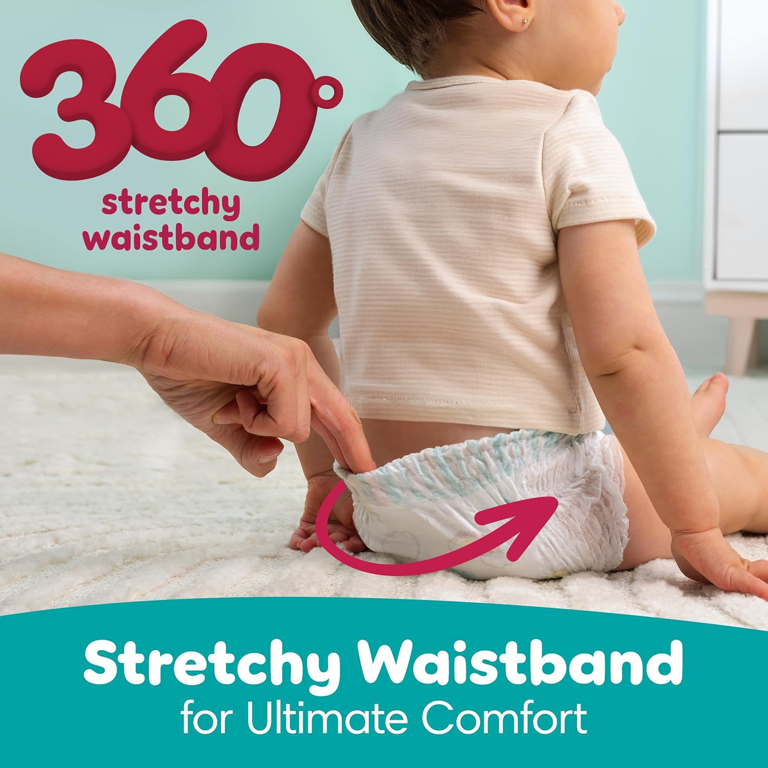 Pampers Diapers - Swaddlers 360° - Size 4, 132 Count, up to 100% Leakproof Comfy Dry Fit, Designed for Easy Changes, Pull On Baby Diaper (Packaging May Vary) Size 4 132