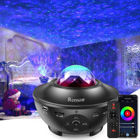 Remon Star Projector Galaxy Projector Smart Night Light with 10 Colors Ocean Wave and Starry Scene Works with Alexa and Google Home, Valentine Gift Bluetooth Music Speaker for Kids Bedroom