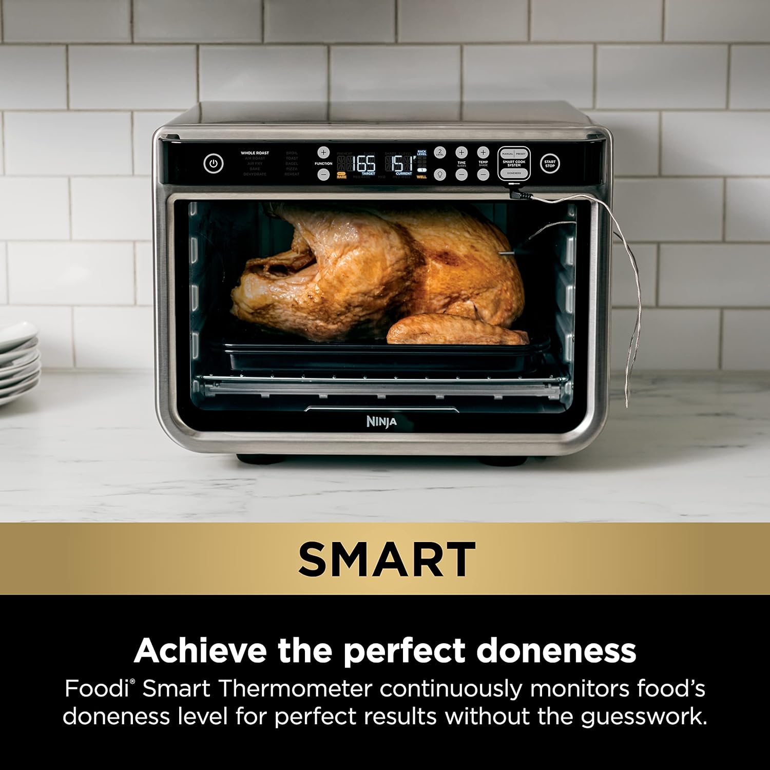 Ninja DT251 Foodi 10-in-1 Smart XL Air Fry Oven, Bake, Broil, Toast, Roast, Digital Toaster, Thermometer, True Surround Convection up to 450°F, includes 6 trays & Recipe Guide, Silver Silver Convection Toaster Oven with Thermometer