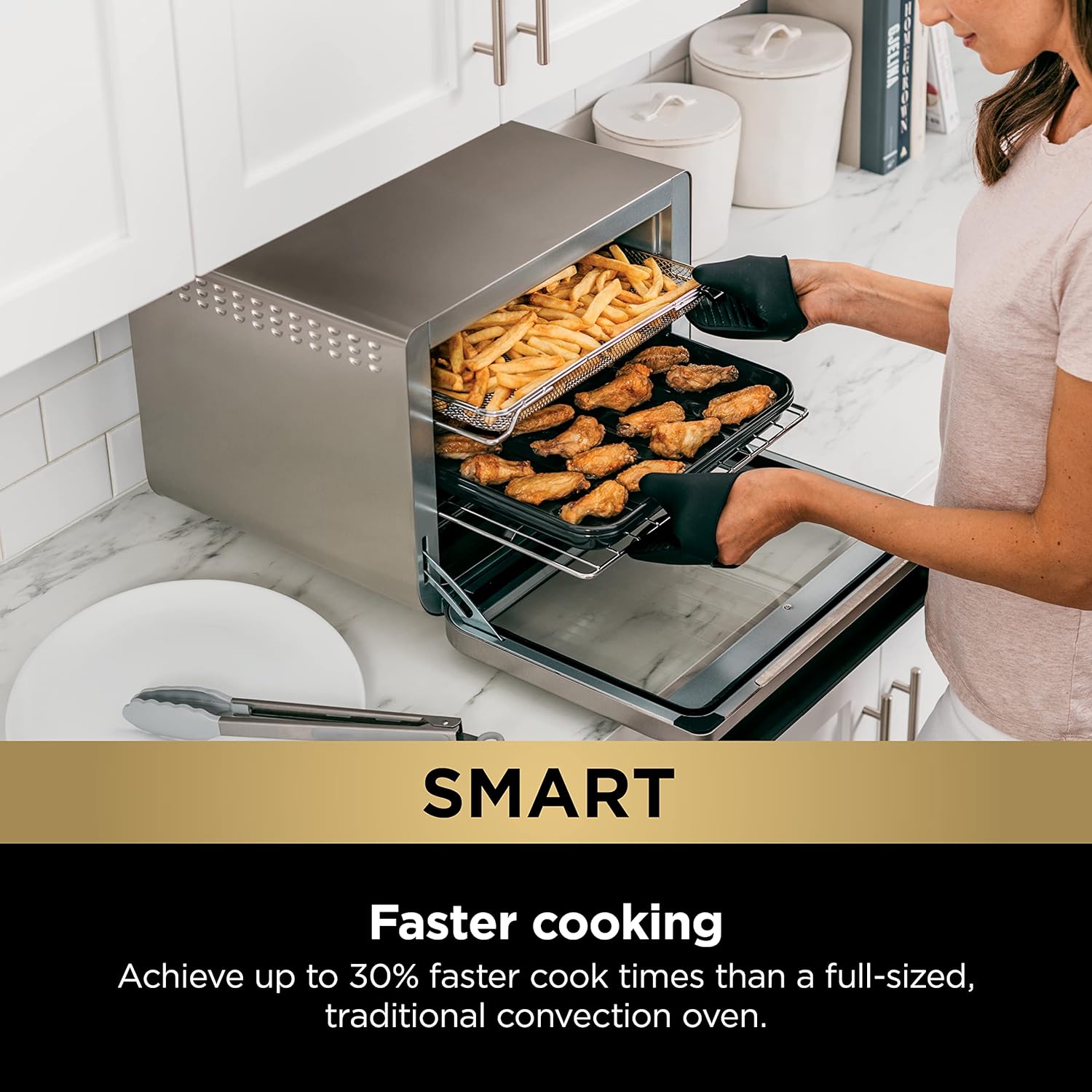 Ninja DT251 Foodi 10-in-1 Smart XL Air Fry Oven, Bake, Broil, Toast, Roast, Digital Toaster, Thermometer, True Surround Convection up to 450°F, includes 6 trays & Recipe Guide, Silver Silver Convection Toaster Oven with Thermometer