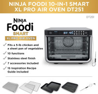 Ninja DT251 Foodi 10-in-1 Smart XL Air Fry Oven, Bake, Broil, Toast, Roast, Digital Toaster, Thermometer, True Surround Convection up to 450°F, includes 6 trays & Recipe Guide, Silver Silver Convection Toaster Oven with Thermometer