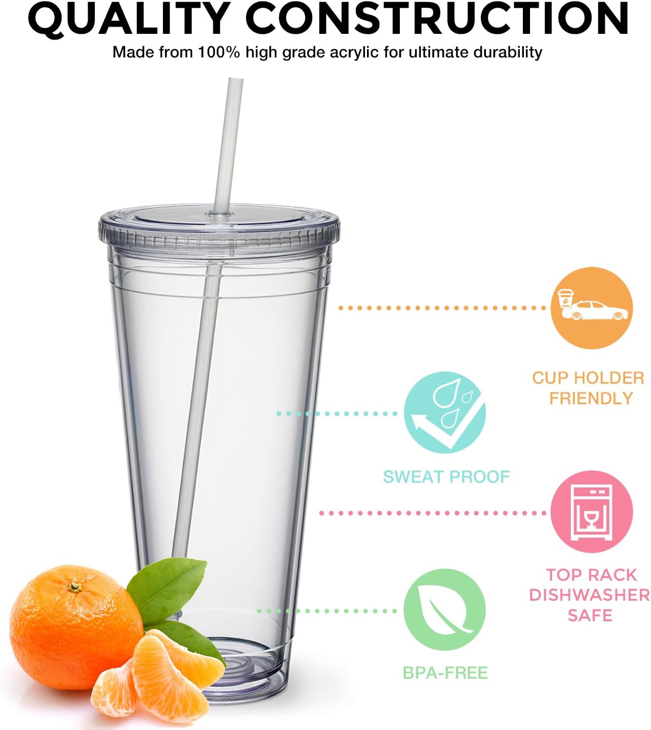 Maars® Insulated Travel Tumblers 32 oz. | Double Wall Acrylic | 3 Pack 3 Pack Clear