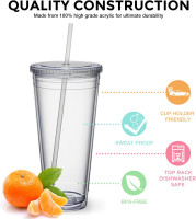 Maars® Insulated Travel Tumblers 32 oz. | Double Wall Acrylic | 3 Pack 3 Pack Clear