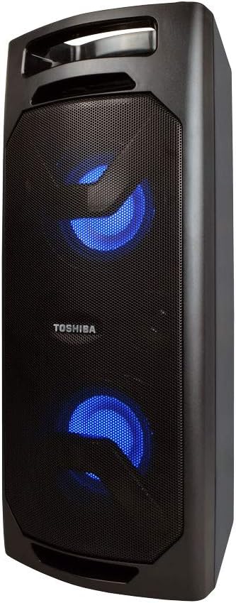 Toshiba TY-ASC50 Wireless Speaker System w/FM Stereo Radio | 50 Watt Outdoor Bluetooth Speaker | Party Speakers w/Rechargeable Batteries & MP3 Function | 3.5mm Stereo Earphone Jack | 2 USB Inputs Black