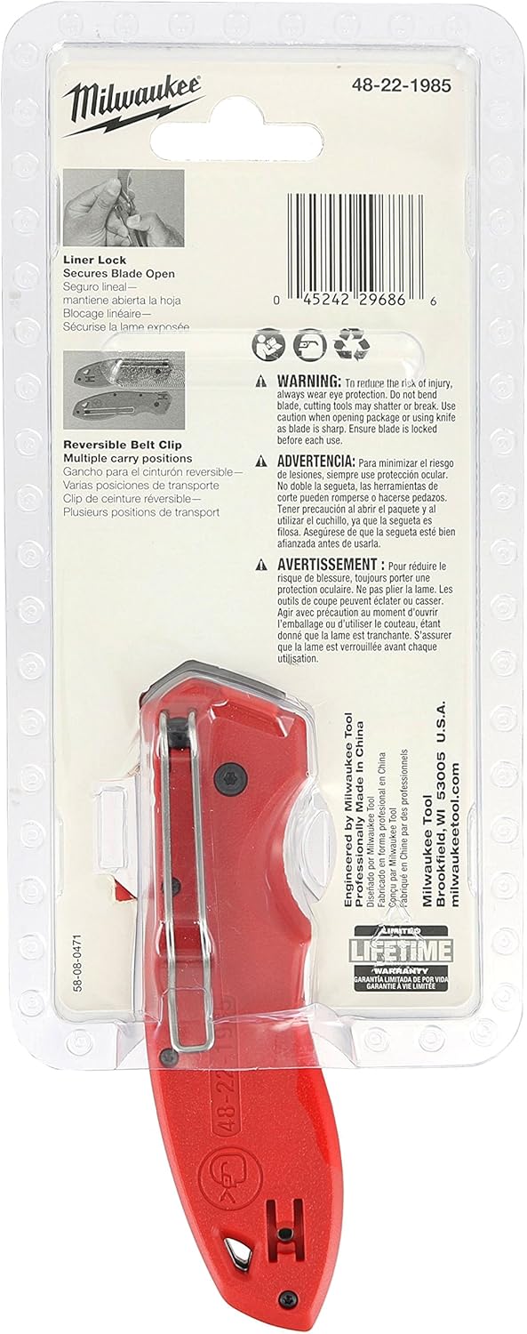Milwaukee 48-22-1985 Fastback Hawk Bill Folding Knife w/Belt Clip and Lanyard Hole, Metal