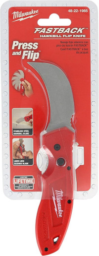 Milwaukee 48-22-1985 Fastback Hawk Bill Folding Knife w/Belt Clip and Lanyard Hole, Metal