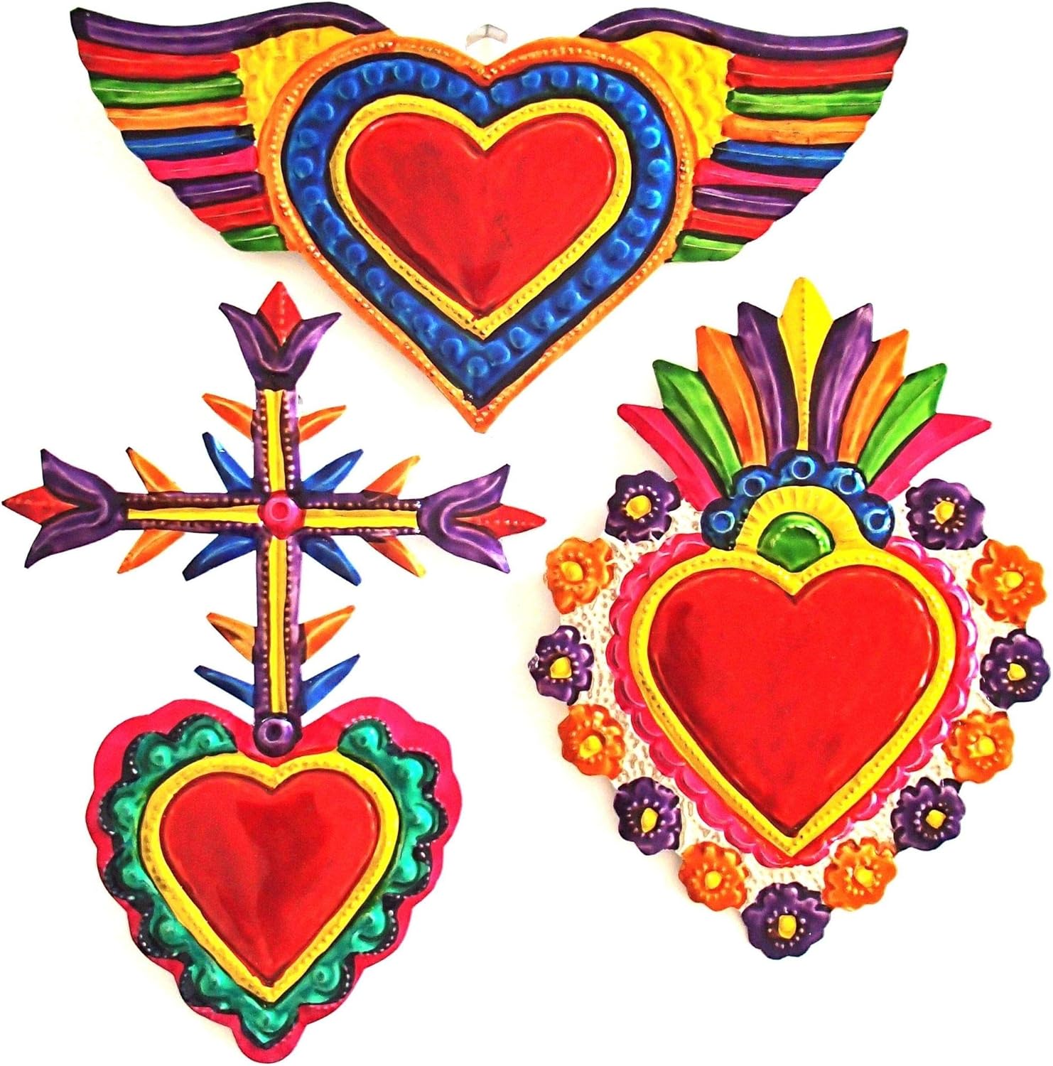 Mexican Hearts Milagros Mexicanos 5 Pieces Colorful Metal Charms Tin Folk Art Sacred Craft 6