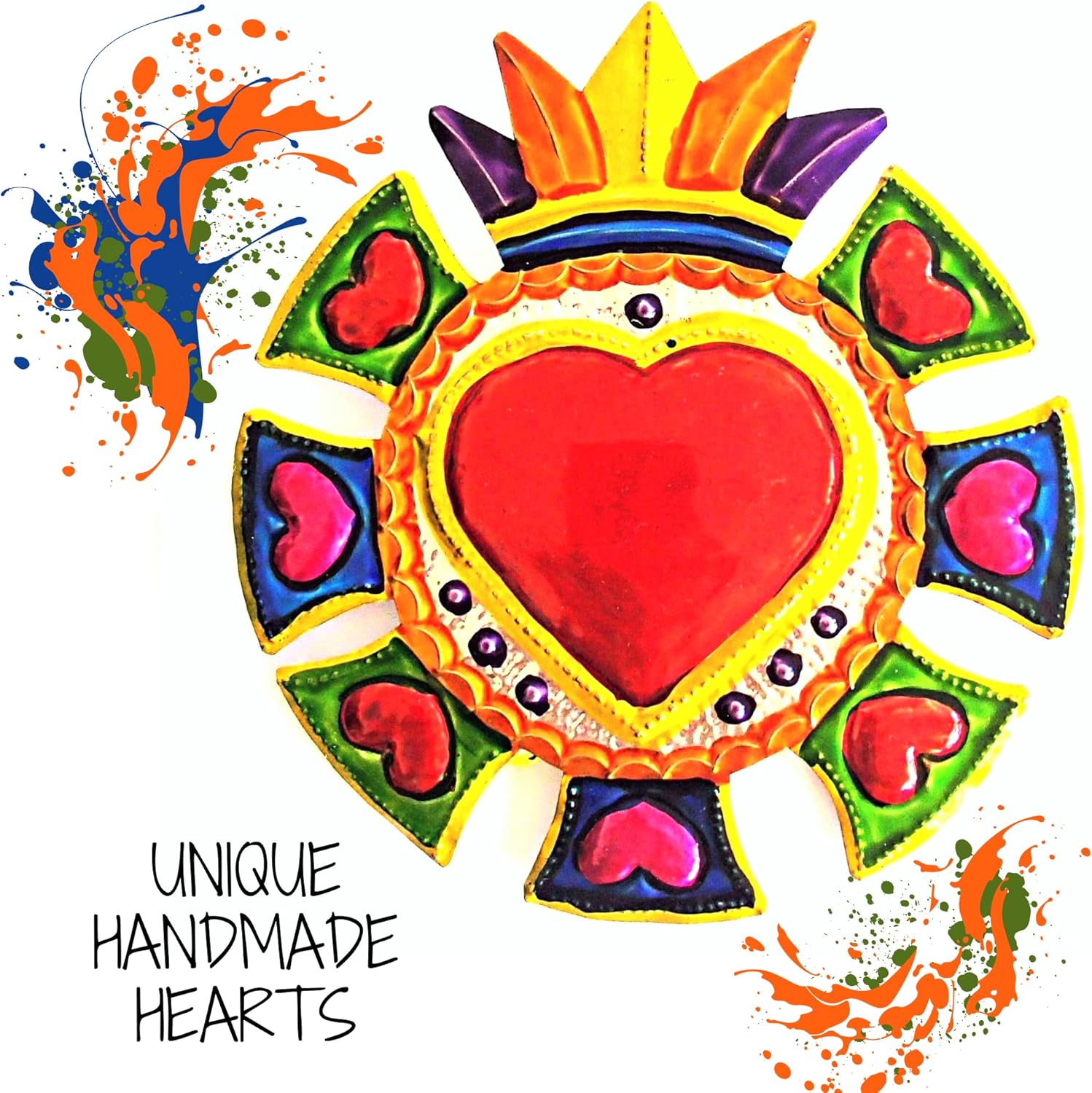 Mexican Hearts Milagros Mexicanos 5 Pieces Colorful Metal Charms Tin Folk Art Sacred Craft 6