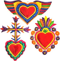 Mexican Hearts Milagros Mexicanos 5 Pieces Colorful Metal Charms Tin Folk Art Sacred Craft 6