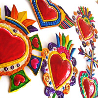 Mexican Hearts Milagros Mexicanos 5 Pieces Colorful Metal Charms Tin Folk Art Sacred Craft 6