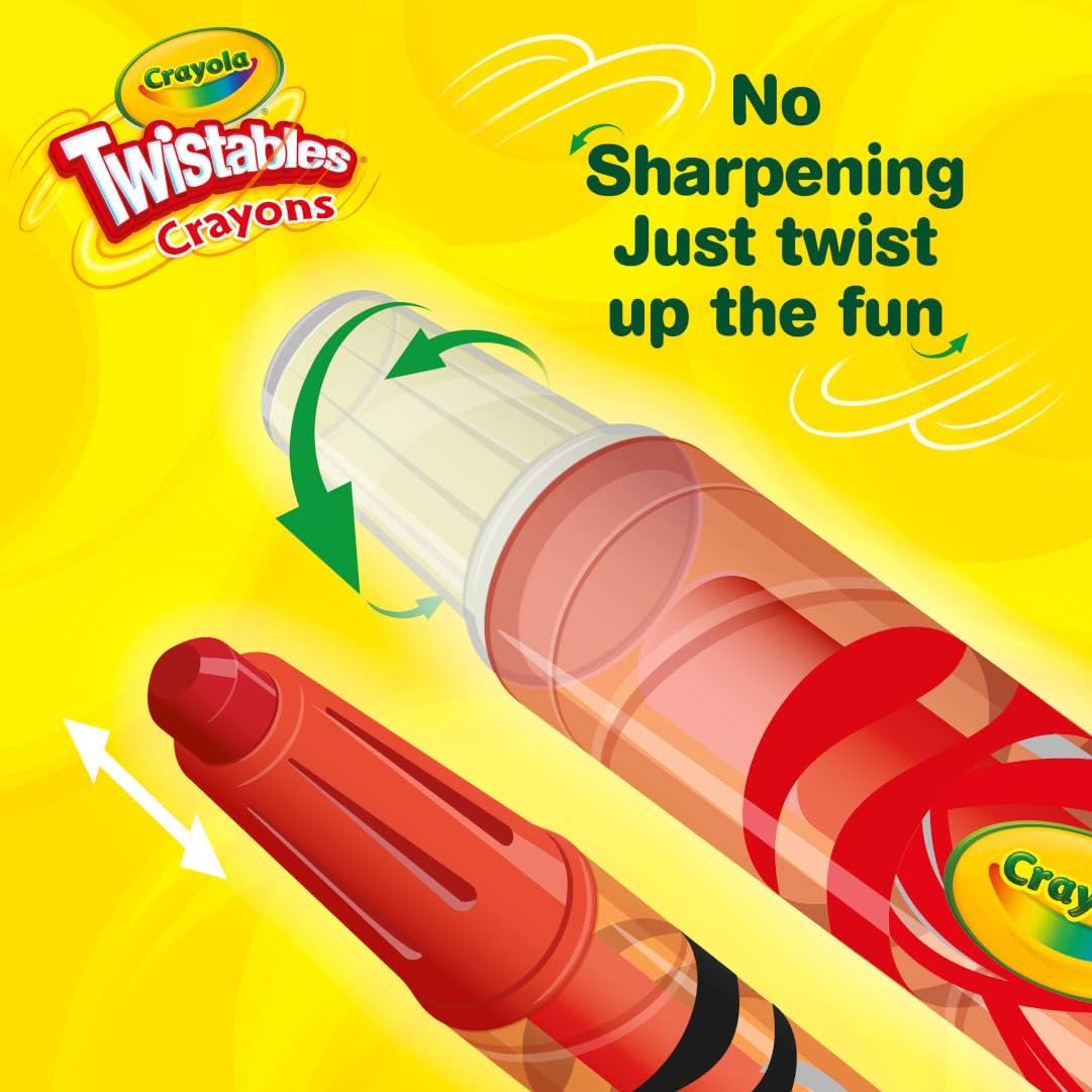 Crayola Twistables Crayons for Kids (24ct) Essential School Supplies for Girls & Boys, Toddler Coloring, Less Mess, Back to School Gifts for Kids 24 Count (Pack of 1) Straight Line