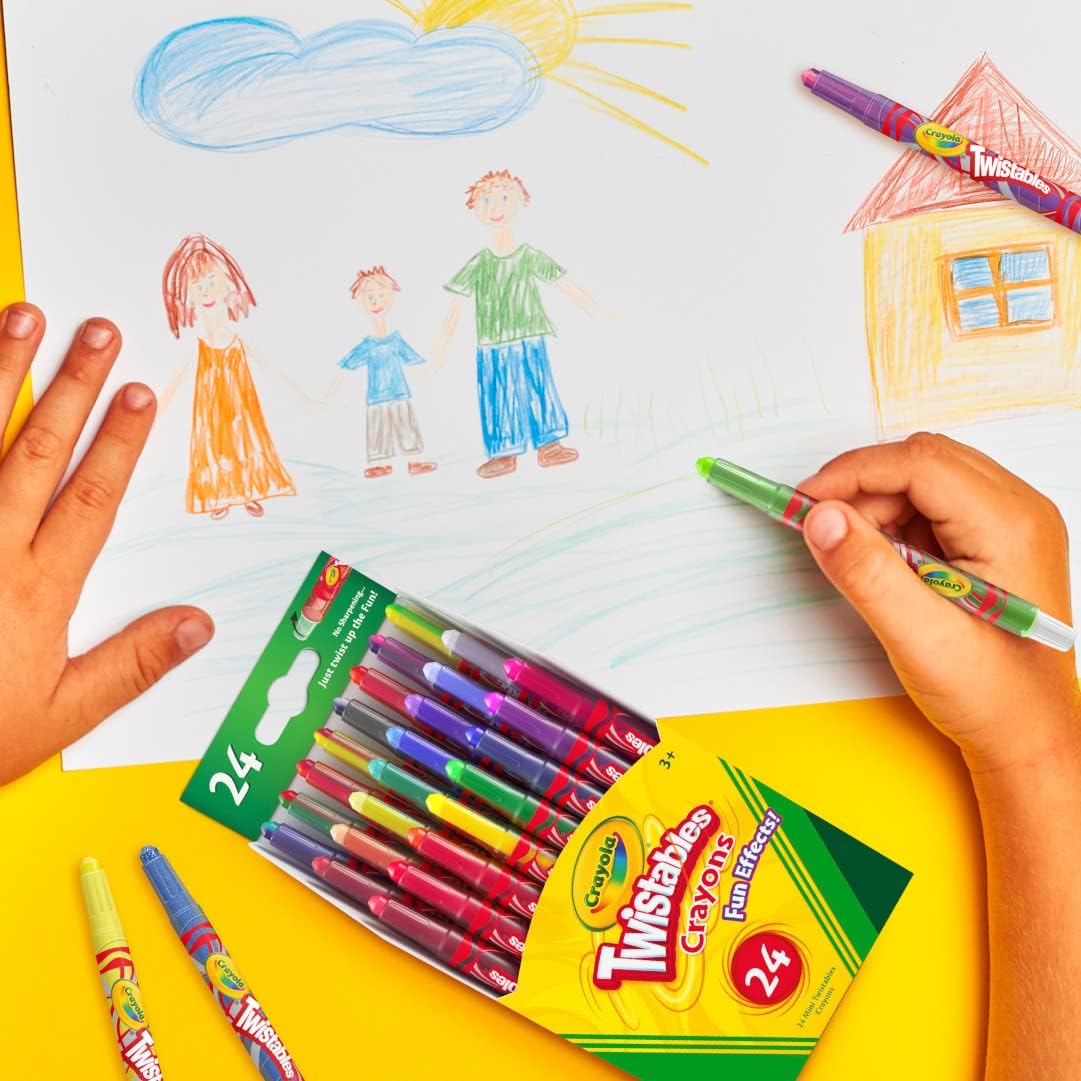 Crayola Twistables Crayons for Kids (24ct) Essential School Supplies for Girls & Boys, Toddler Coloring, Less Mess, Back to School Gifts for Kids 24 Count (Pack of 1) Straight Line