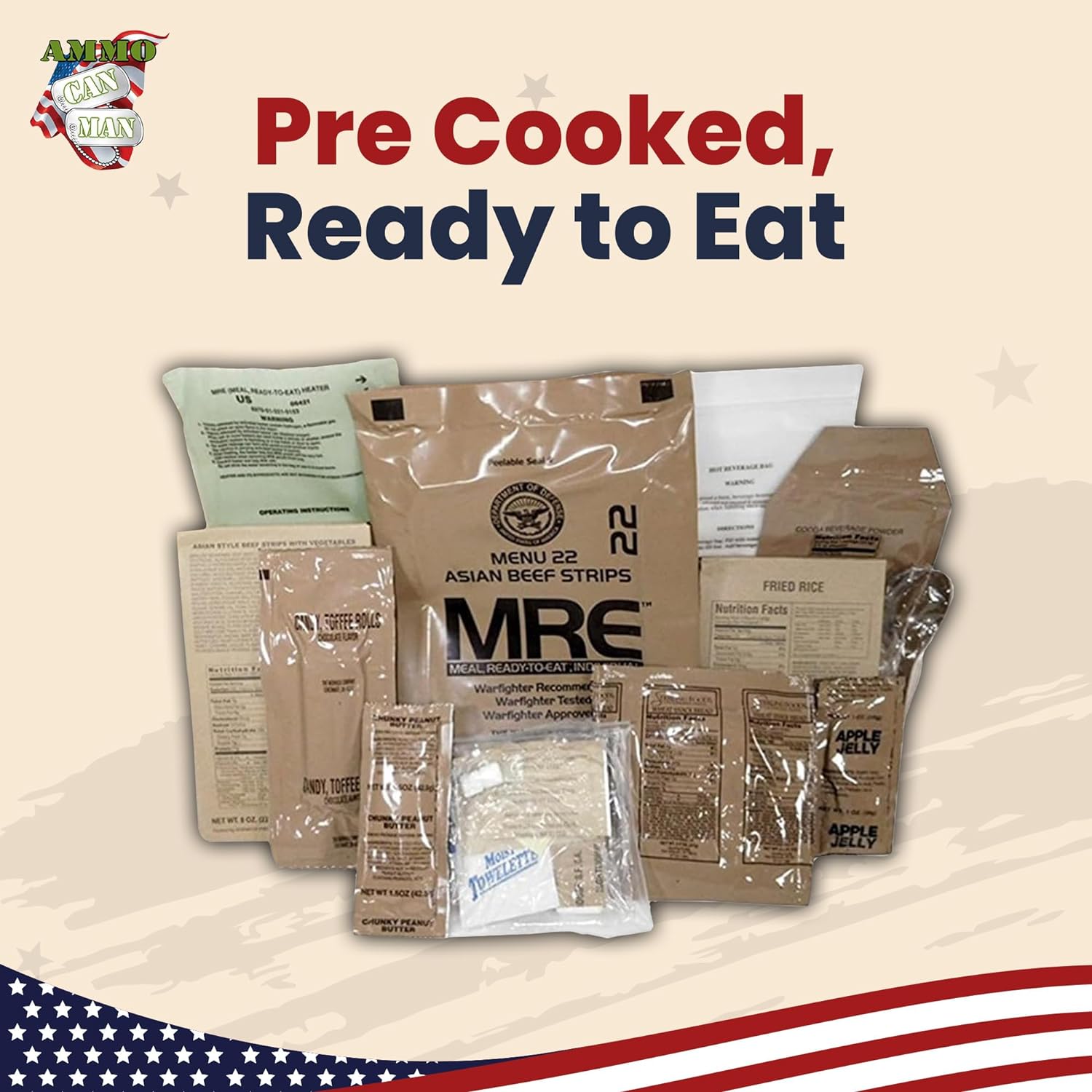 U.S. Military Meals Ready to Eat (12 Packs) - Flameless Heaters, Freeze Dried Meals w/Entree, Side Dishes, & More - MRE Packs for Emergency Survival, Hunting, & More - Inspection Date 2023 or Better