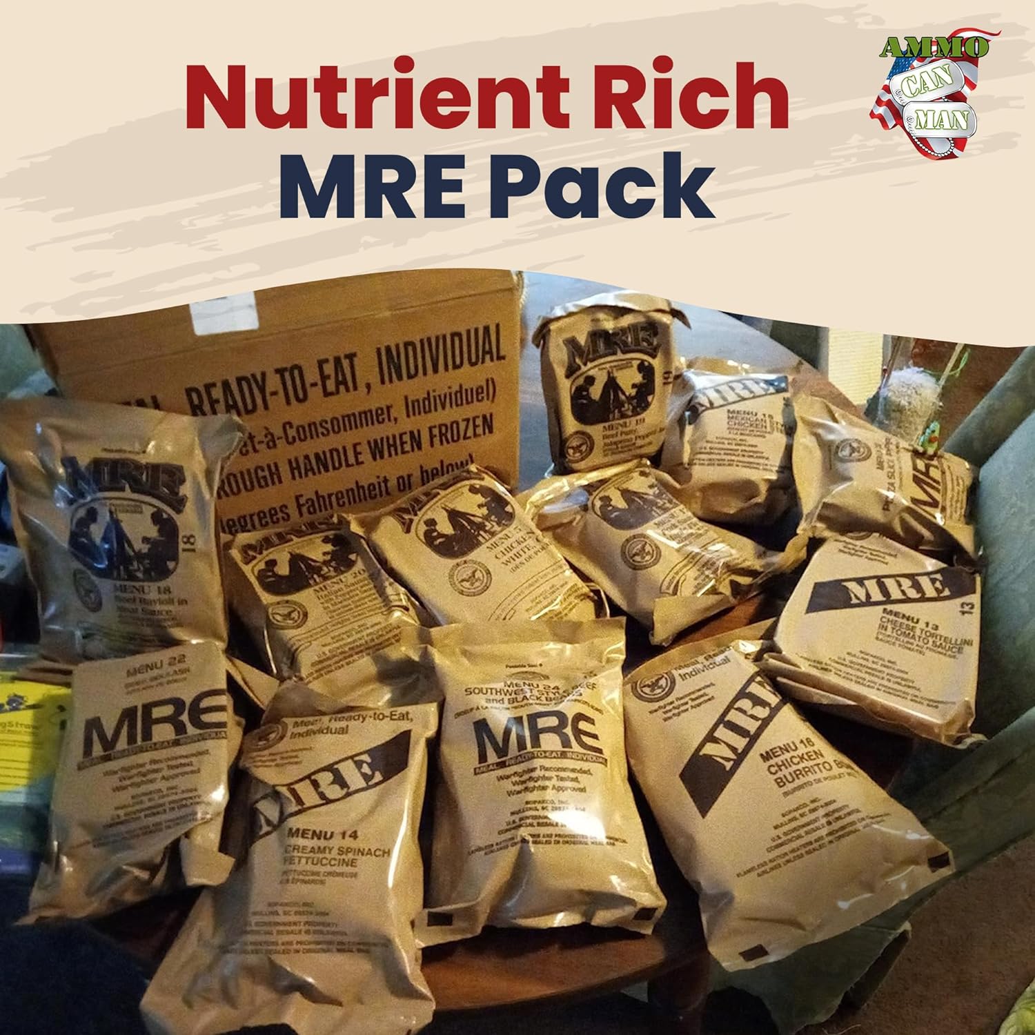 U.S. Military Meals Ready to Eat (12 Packs) - Flameless Heaters, Freeze Dried Meals w/Entree, Side Dishes, & More - MRE Packs for Emergency Survival, Hunting, & More - Inspection Date 2023 or Better