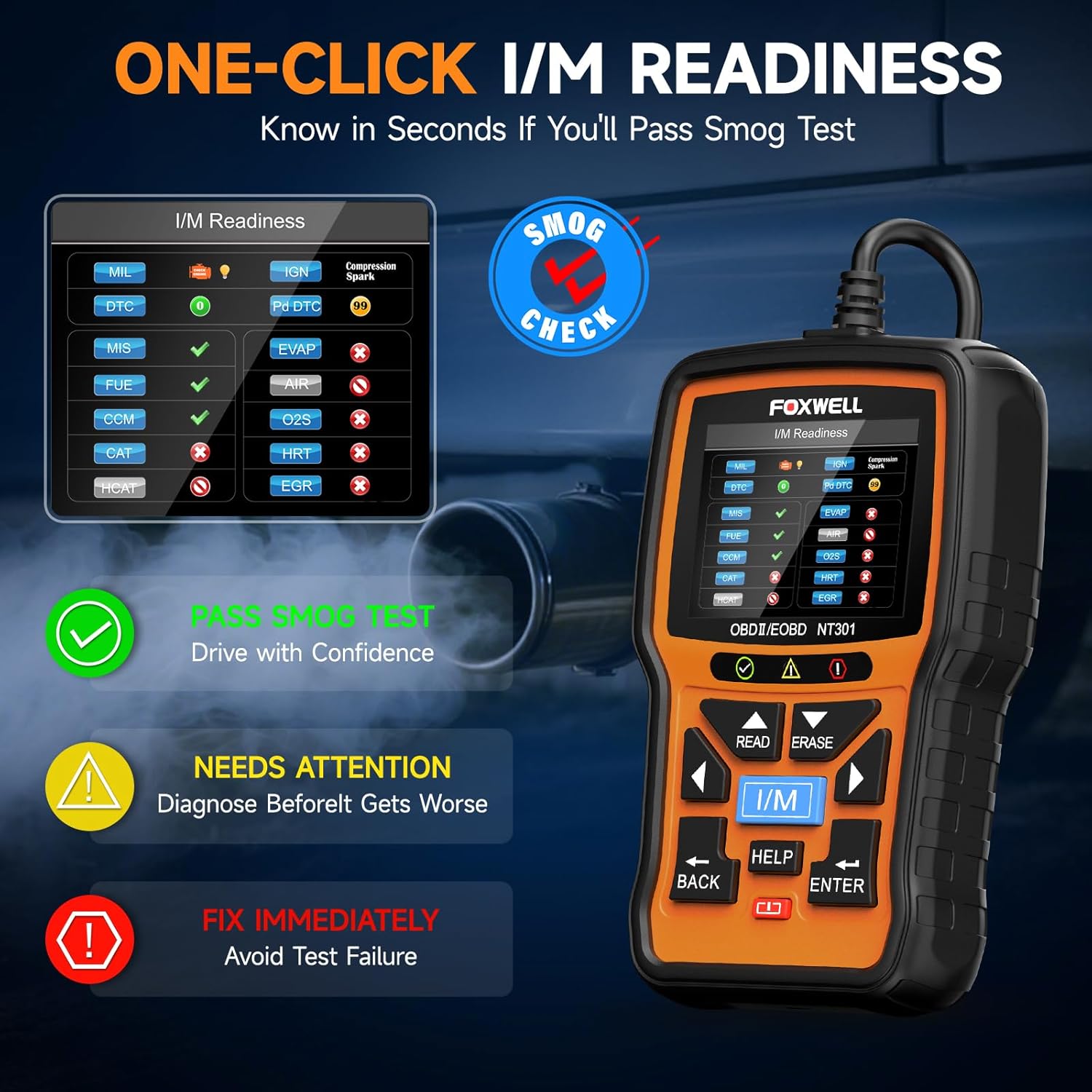 FOXWELL NT301 OBD2 Scanner Live Data Professional Mechanic OBDII Diagnostic Code Reader Tool for Check Engine Light