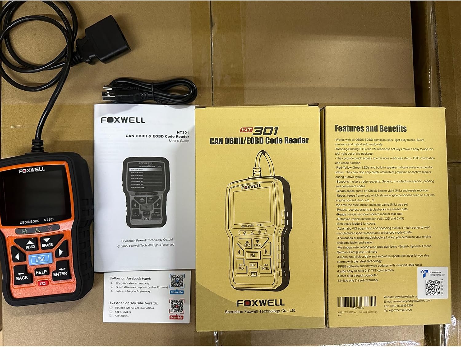 FOXWELL NT301 OBD2 Scanner Live Data Professional Mechanic OBDII Diagnostic Code Reader Tool for Check Engine Light