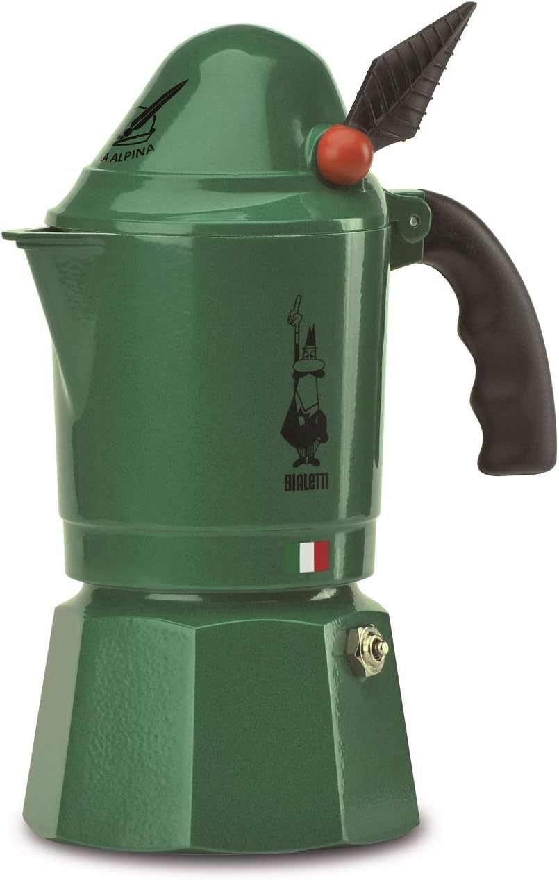 Bialetti - Moka Express Alpina: Iconic Stovetop Espresso Maker, Moka Pot 3 Cups (4.3 Oz - 130 Ml), Aluminium, Green 3 Cups Aluminum