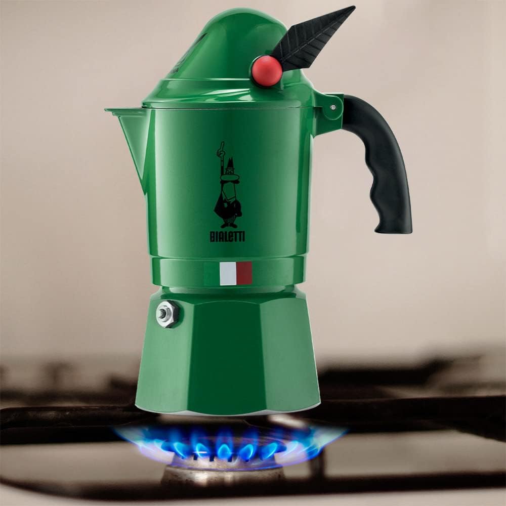 Bialetti - Moka Express Alpina: Iconic Stovetop Espresso Maker, Moka Pot 3 Cups (4.3 Oz - 130 Ml), Aluminium, Green 3 Cups Aluminum