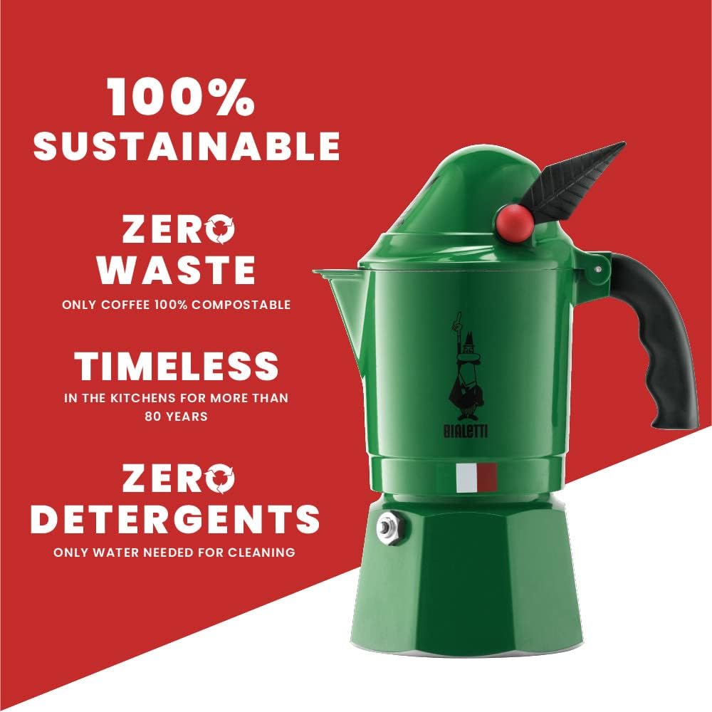 Bialetti - Moka Express Alpina: Iconic Stovetop Espresso Maker, Moka Pot 3 Cups (4.3 Oz - 130 Ml), Aluminium, Green 3 Cups Aluminum