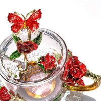 LANTREE Fancy Glass Tea Cup with Lid Saucer Spoon Floral Coffee Mug Unique Christmas Gift Birthday Gift for Friend Female Mother-in-Low Daughter House Warming Gift(Tall Red): Kitchen & Dining