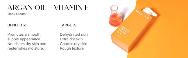 Medix 5.5 Body Cream, Argan Oil + Vitamin E, 15 fl oz (444 ml) Argan Oil Cream 15 Fl Oz (Pack of 1)