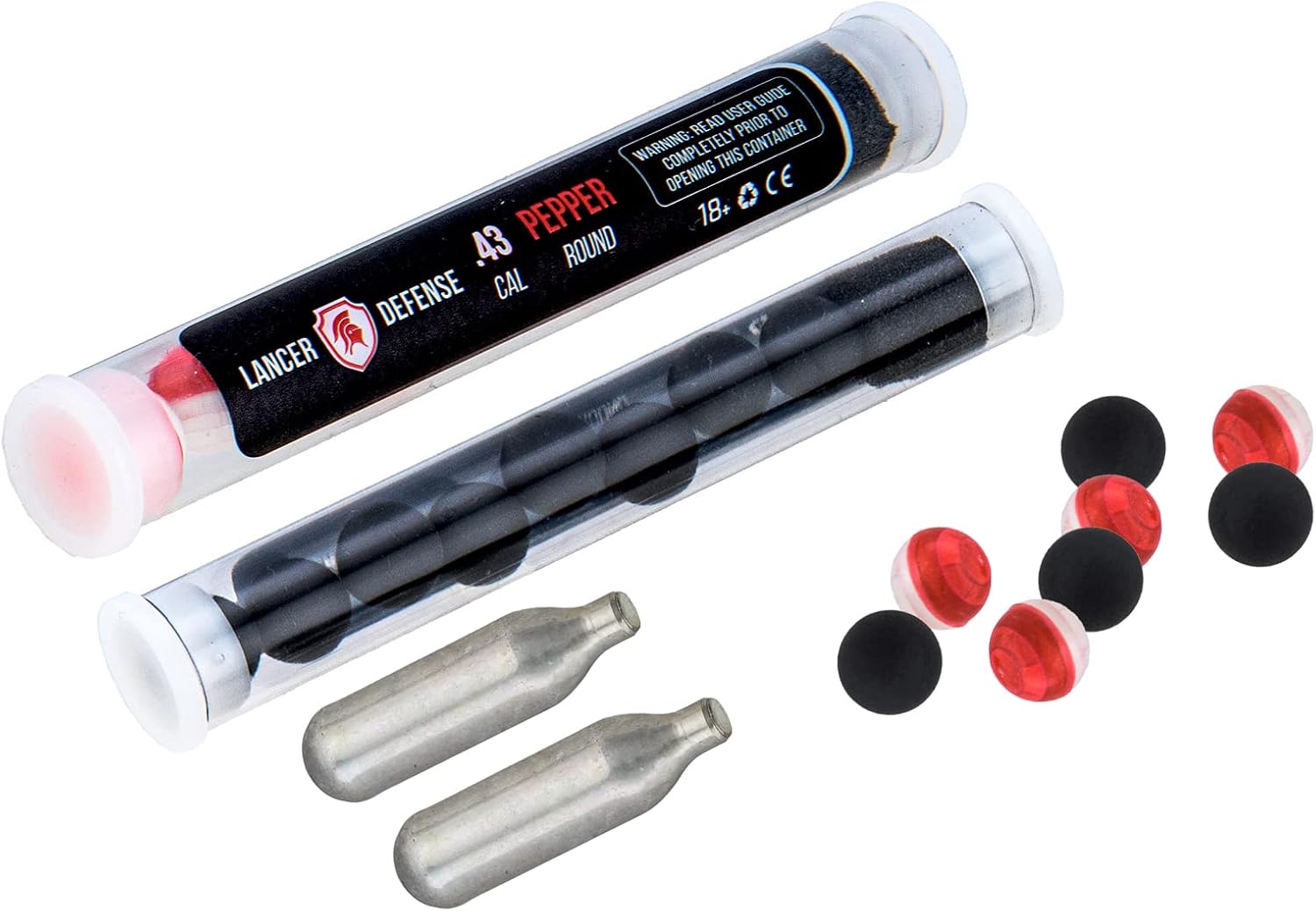 Lancer Tactical Defense Ball Bulk 0.43 Cal for Self Defense Includes Pack of 8 of Pepper Projectile, Rubber Ball & 2X 8 gram Cartridges