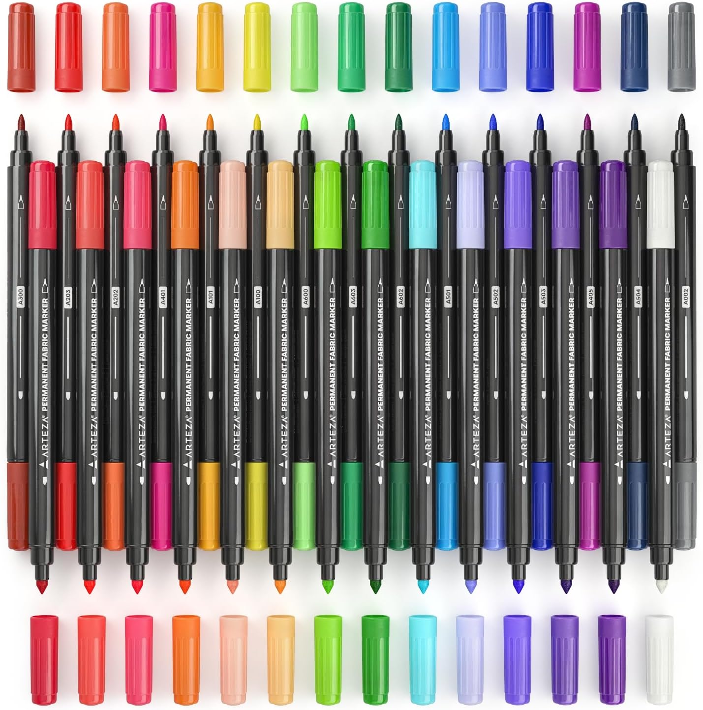 ARTEZA Fabric Markers, Set of 30, Colored Permanent Textile Markers, Dual-Tip Pens for Coloring T-Shirts, Jeans, Jackets, Backpacks Multicolor 1 Count (Pack of 30)
