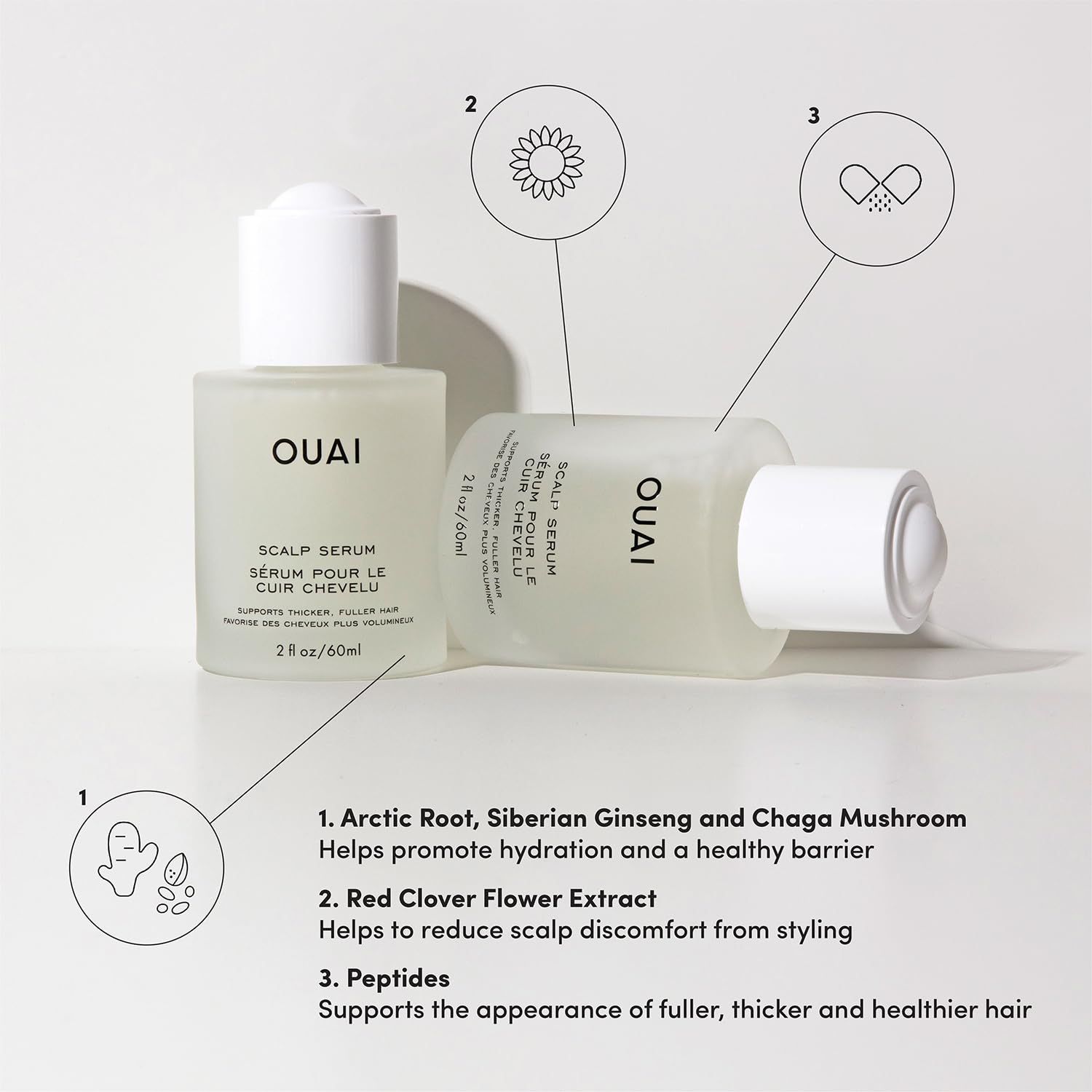 OUAI Scalp Serum - Balancing Hair Serum with Red Clover Extract, Siberian Ginseng and Peptides for Thicker and Fuller-Looking Hair - Paraben, Phthalate and Sulfate Free Scalp Care (2 Fl Oz) No Color 2 Ounce (Pack of 1)