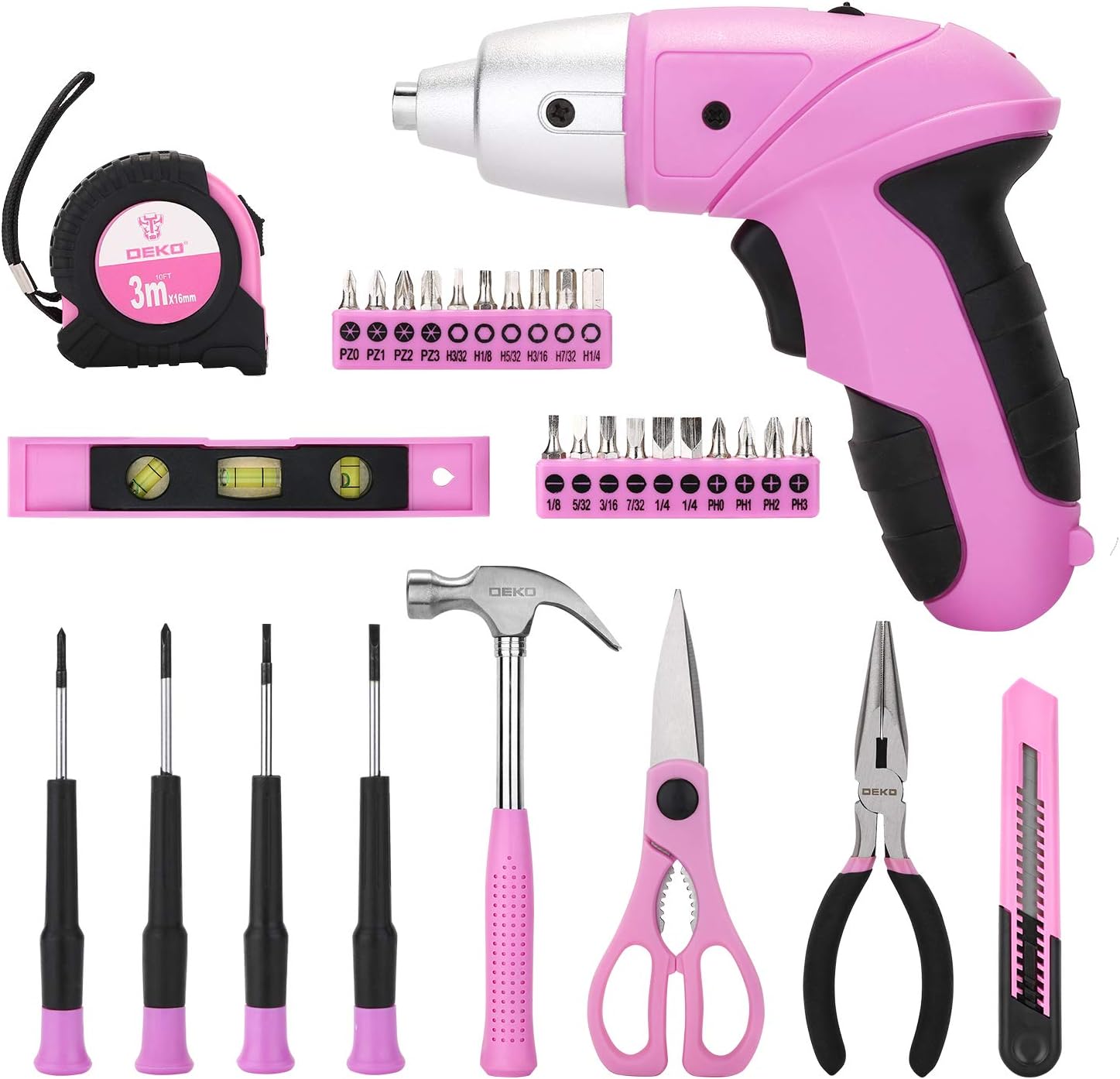DEKOPRO Pink 98 Piece Tool Set,General Household Hand Tool Kit with Plastic Toolbox Storage Case