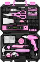 DEKOPRO Pink 98 Piece Tool Set,General Household Hand Tool Kit with Plastic Toolbox Storage Case