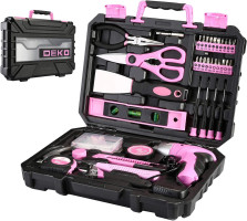 DEKOPRO Pink 98 Piece Tool Set,General Household Hand Tool Kit with Plastic Toolbox Storage Case