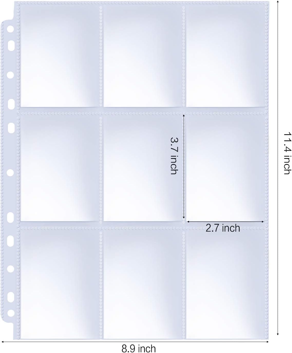 HERKKA Trading Card Sleeve Pages, 100 Pack 9 Pocket Album Pages 11 Holes Fit 3 Ring Binder
