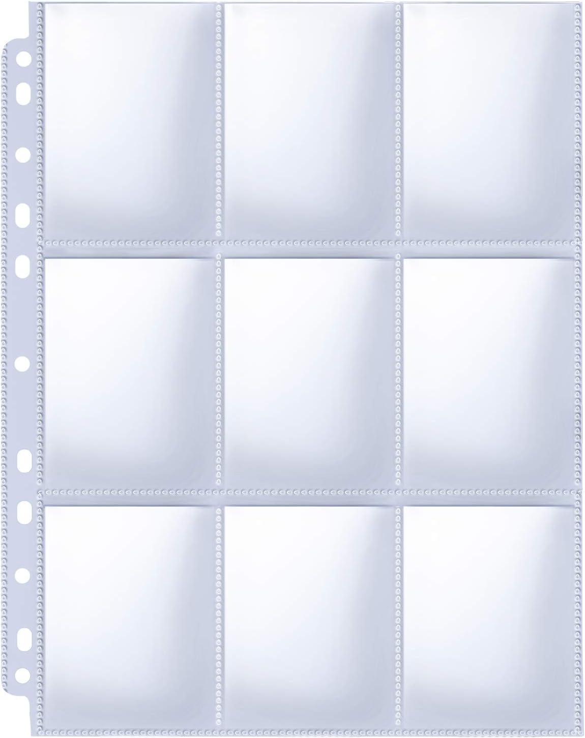 HERKKA Trading Card Sleeve Pages, 100 Pack 9 Pocket Album Pages 11 Holes Fit 3 Ring Binder