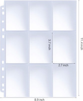 HERKKA Trading Card Sleeve Pages, 100 Pack 9 Pocket Album Pages 11 Holes Fit 3 Ring Binder